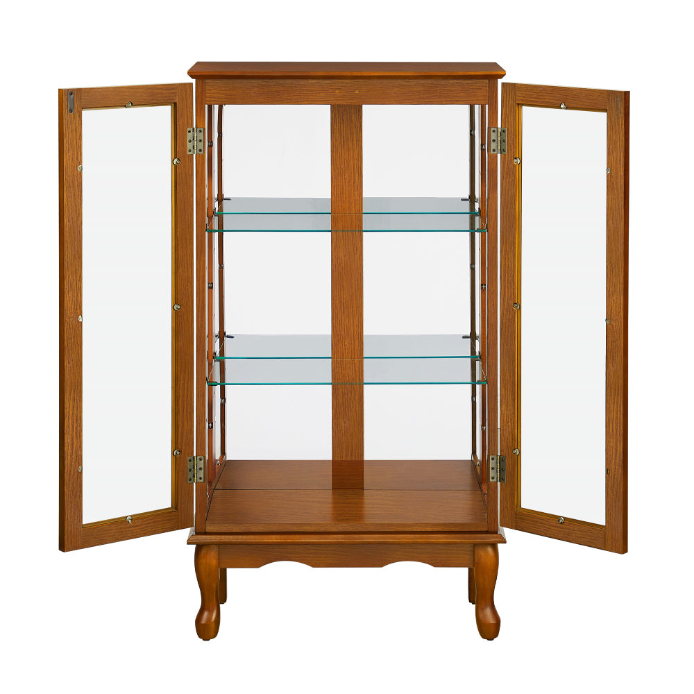 Lighted Curio Display Cabinet with Mirrored Back, Tempered Glass Doors & Adjustable Shelves | 3-Tier Corner Showcase — Oak