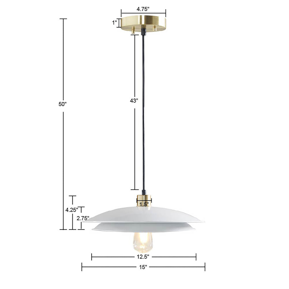 Mid-Century Modern Pendant Light – Double Disc Shade, Matte White & Gold Ceiling Base