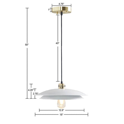 Mid-Century Modern Pendant Light – Double Disc Shade, Matte White & Gold Ceiling Base