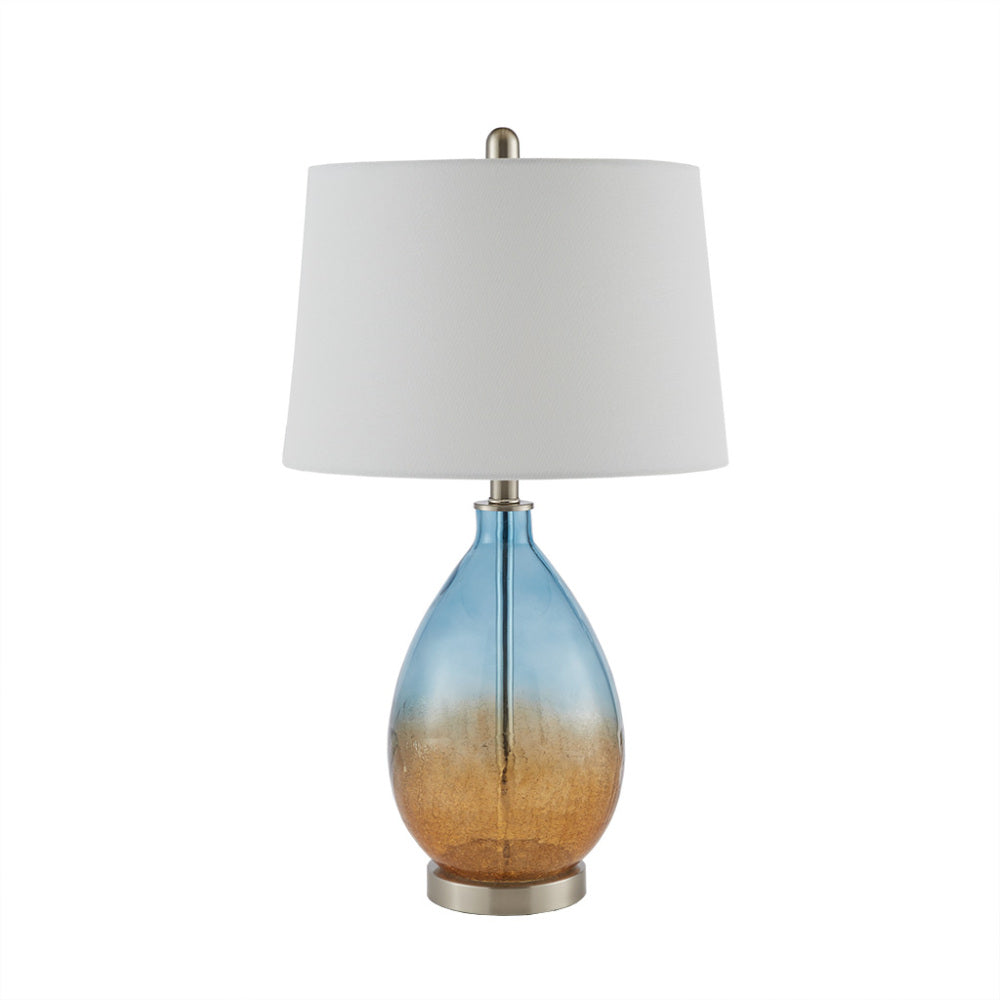 Ombre Glass Table Lamp Set of 2 | 26.75" Blue Gradient Base, Tapered Drum Shade, LED Bulb Included
