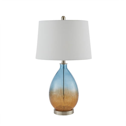 Ombre Glass Table Lamp Set of 2 | 26.75" Blue Gradient Base, Tapered Drum Shade, LED Bulb Included