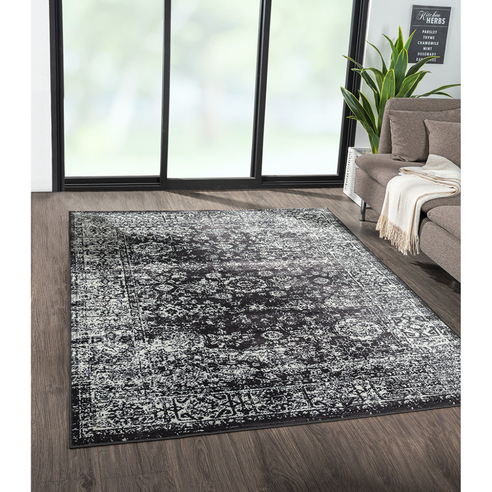 8×10 Distressed Vintage Persian Area Rug | OEKO-TEX Certified Woven Black & Cream Design — Non-Slip, Stain & Fade Resistant, Made in Turkey