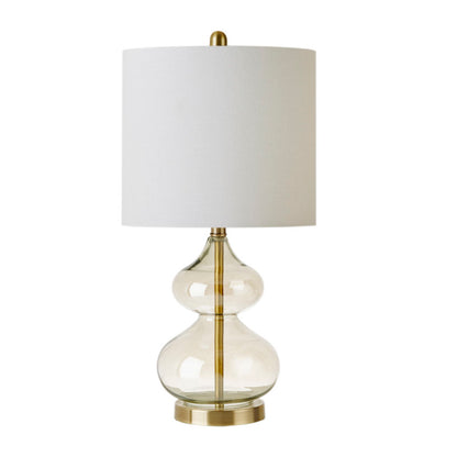 Curved Glass Table Lamps (Set of 2) – Double-Stacked Gourd Base, White Drum Shade & LED Bulbs Included | Blue or Gold