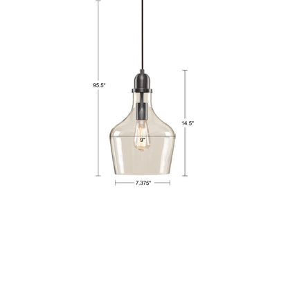 Bell Glass Pendant Light – Gold, Bronze or Silver Metal Base, Clear Glass Shade & Adjustable Cord | 9" Dia