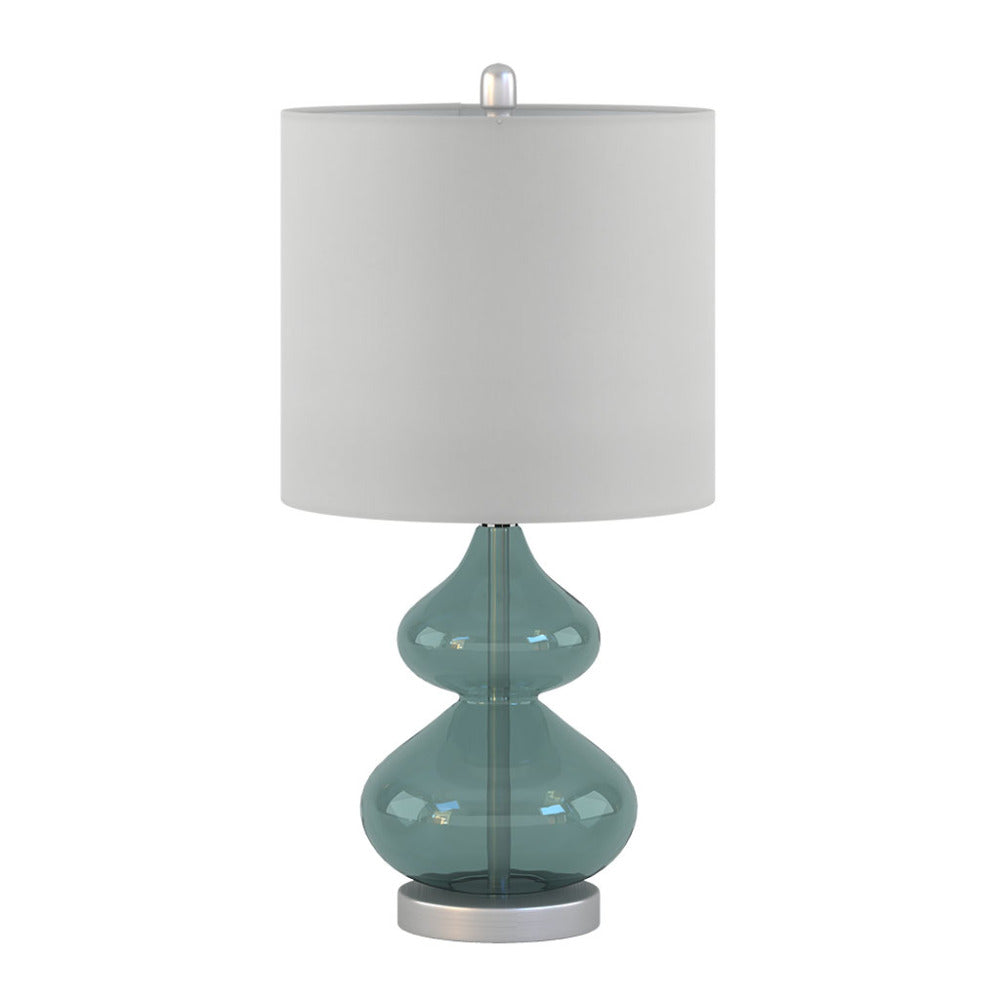 Curved Glass Table Lamps (Set of 2) – Double-Stacked Gourd Base, White Drum Shade & LED Bulbs Included | Blue or Gold