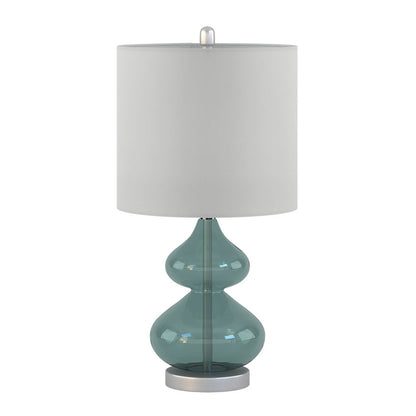 Curved Glass Table Lamps (Set of 2) – Double-Stacked Gourd Base, White Drum Shade & LED Bulbs Included | Blue or Gold