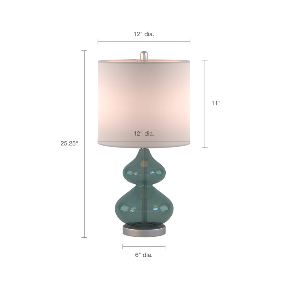 Curved Glass Table Lamps (Set of 2) – Double-Stacked Gourd Base, White Drum Shade & LED Bulbs Included | Blue or Gold