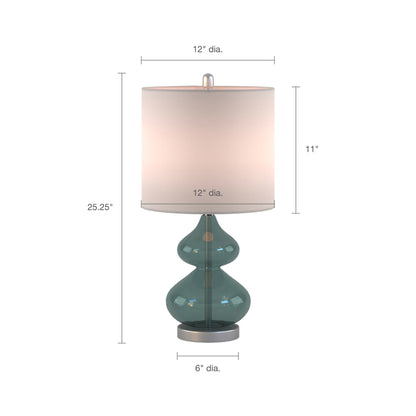 Curved Glass Table Lamps (Set of 2) – Double-Stacked Gourd Base, White Drum Shade & LED Bulbs Included | Blue or Gold