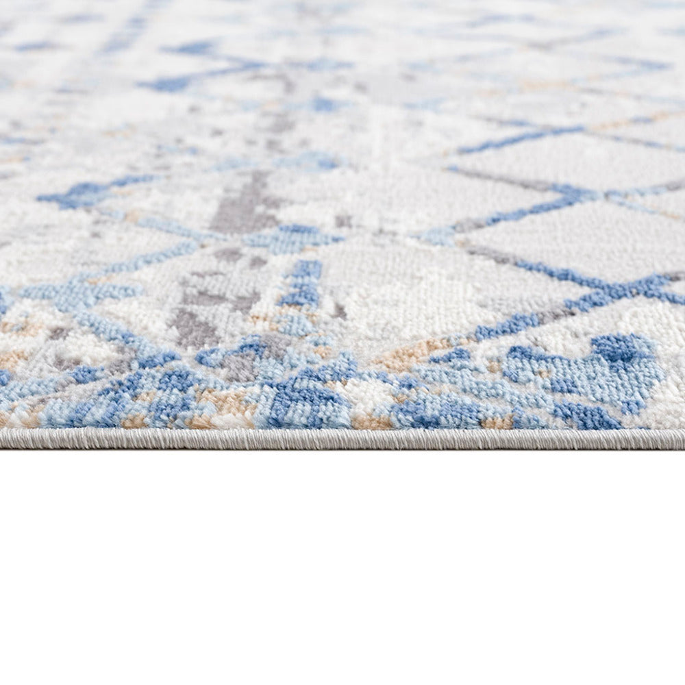 5×7 Moroccan Area Rug | OEKO-TEX Certified Woven Blue & Cream Global Print — Non-Slip, Stain & Fade Resistant, Made in Turkey