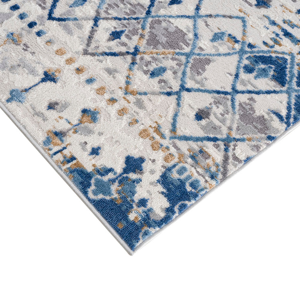 5×7 Moroccan Area Rug | OEKO-TEX Certified Woven Blue & Cream Global Print — Non-Slip, Stain & Fade Resistant, Made in Turkey