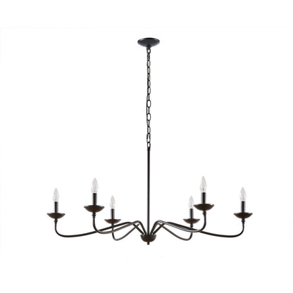 6-Light Metal Chandelier – Matte Black, 40" Wide, Adjustable 72" Chain, Dimmable