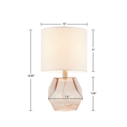 Geometric Pink Glass Table Lamp | 18.85" White Drum Shade, LED Bulb Included