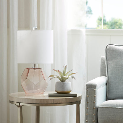 Geometric Pink Glass Table Lamp | 18.85" White Drum Shade, LED Bulb Included