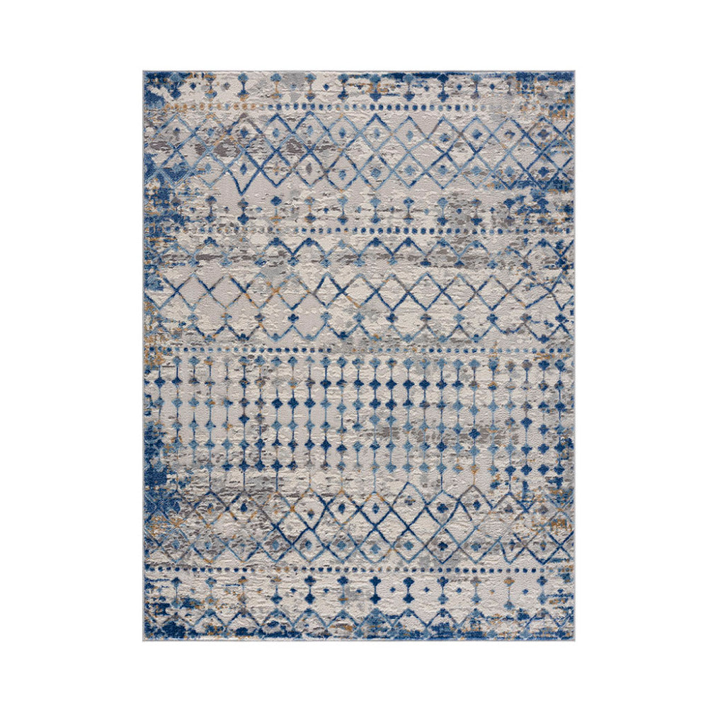 5×7 Moroccan Area Rug | OEKO-TEX Certified Woven Blue & Cream Global Print — Non-Slip, Stain & Fade Resistant, Made in Turkey