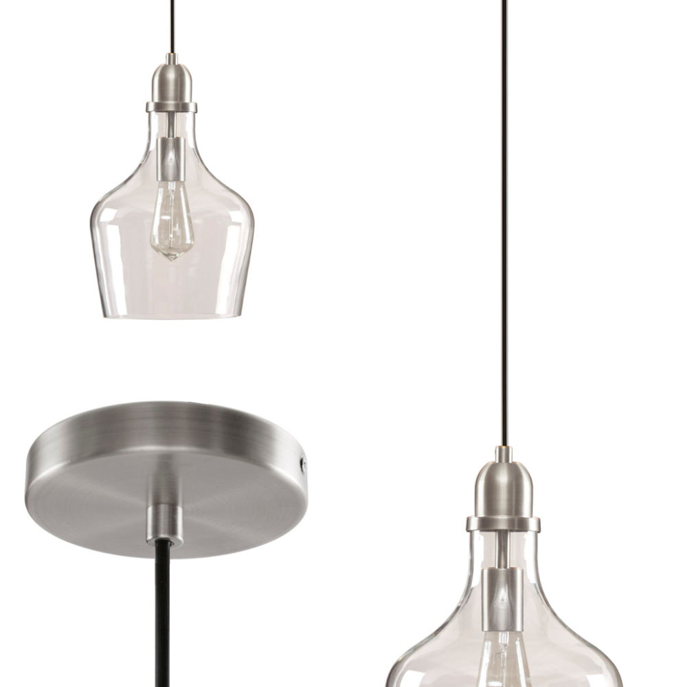 Bell Glass Pendant Light – Gold, Bronze or Silver Metal Base, Clear Glass Shade & Adjustable Cord | 9" Dia