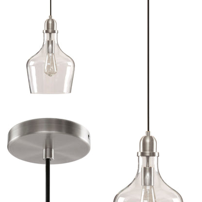 Bell Glass Pendant Light – Gold, Bronze or Silver Metal Base, Clear Glass Shade & Adjustable Cord | 9" Dia