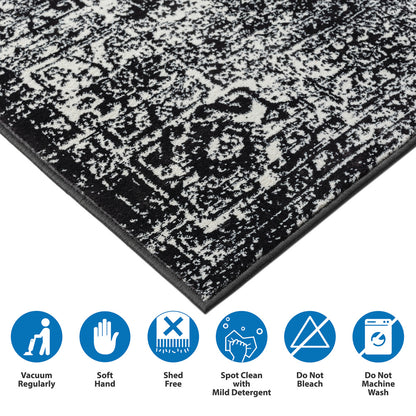 8×10 Distressed Vintage Persian Area Rug | OEKO-TEX Certified Woven Black & Cream Design — Non-Slip, Stain & Fade Resistant, Made in Turkey