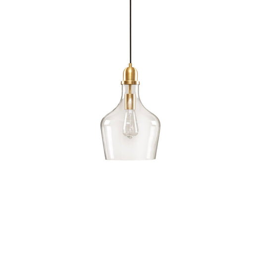 Bell Glass Pendant Light – Gold, Bronze or Silver Metal Base, Clear Glass Shade & Adjustable Cord | 9" Dia