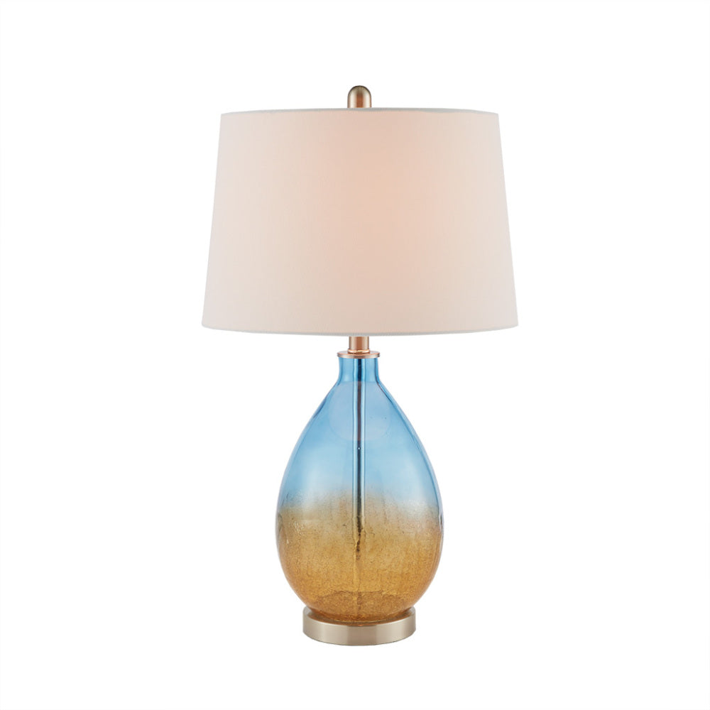 Ombre Glass Table Lamp Set of 2 | 26.75" Blue Gradient Base, Tapered Drum Shade, LED Bulb Included