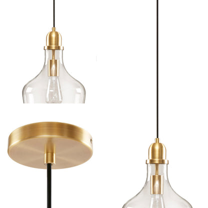 Bell Glass Pendant Light – Gold, Bronze or Silver Metal Base, Clear Glass Shade & Adjustable Cord | 9" Dia