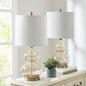 Curved Glass Table Lamps (Set of 2) – Double-Stacked Gourd Base, White Drum Shade & LED Bulbs Included | Blue or Gold Gold