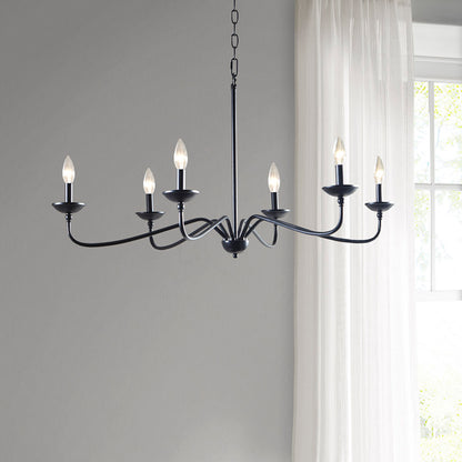 6-Light Metal Chandelier – Matte Black, 40" Wide, Adjustable 72" Chain, Dimmable