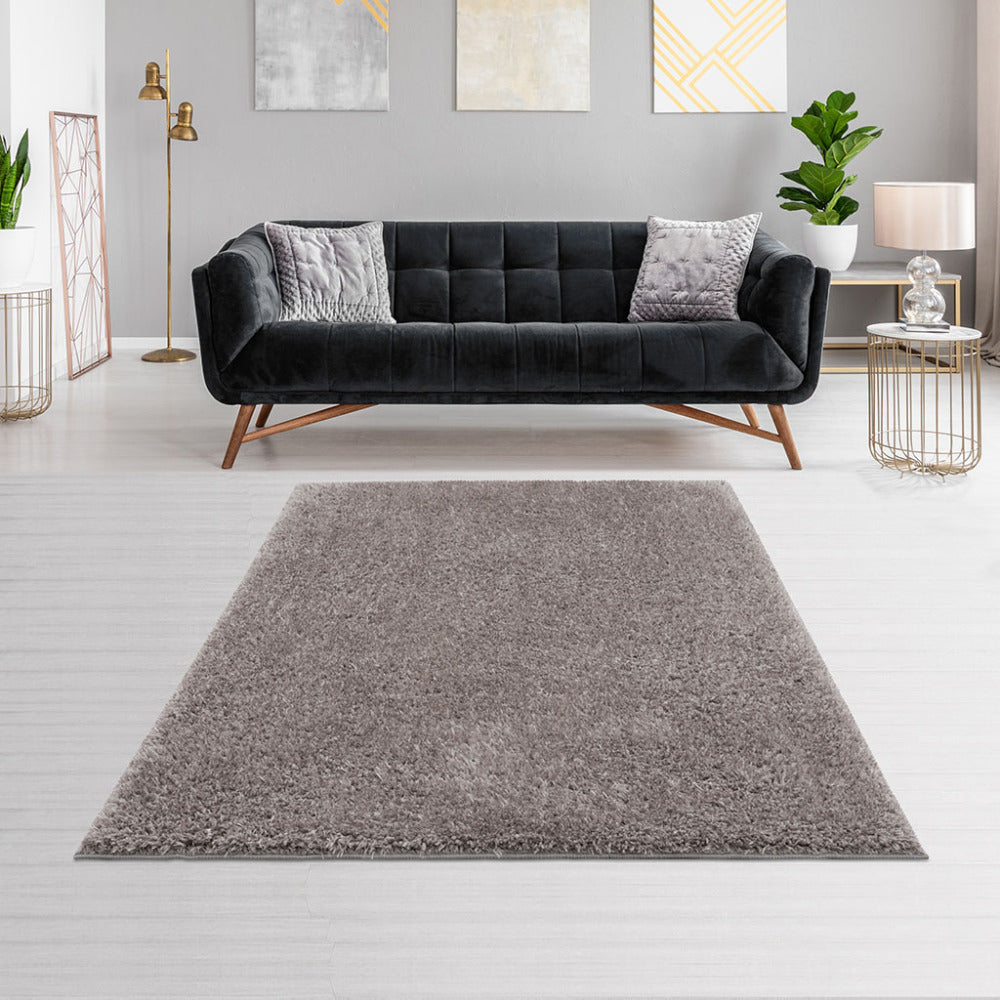 5×7 Super Soft Shag Area Rug | High-Pile Polyester Rug with Non-Slip Latex Backing — Solid Grey, Modern Living Room & Bedroom Decor Grey