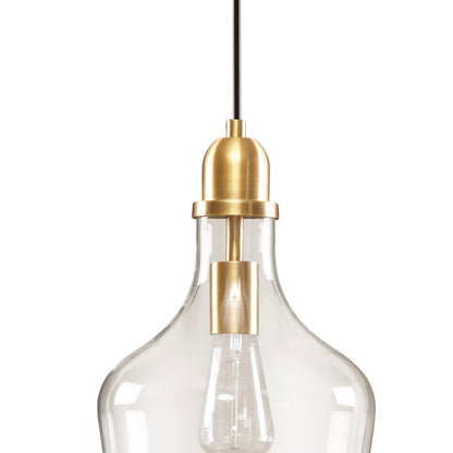 Bell Glass Pendant Light – Gold, Bronze or Silver Metal Base, Clear Glass Shade & Adjustable Cord | 9" Dia