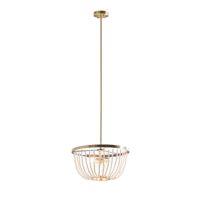 Modern Beaded Chandelier – 2-Light, Antique Brass Finish, White Bead Accent, Adjustable Height