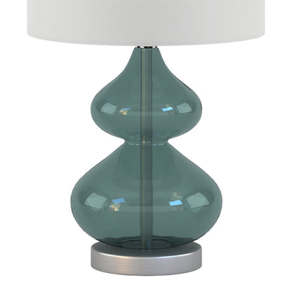 Curved Glass Table Lamps (Set of 2) – Double-Stacked Gourd Base, White Drum Shade & LED Bulbs Included | Blue or Gold
