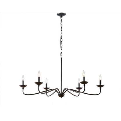 6-Light Metal Chandelier – Matte Black, 40" Wide, Adjustable 72" Chain, Dimmable
