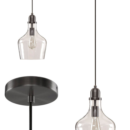 Bell Glass Pendant Light – Gold, Bronze or Silver Metal Base, Clear Glass Shade & Adjustable Cord | 9" Dia