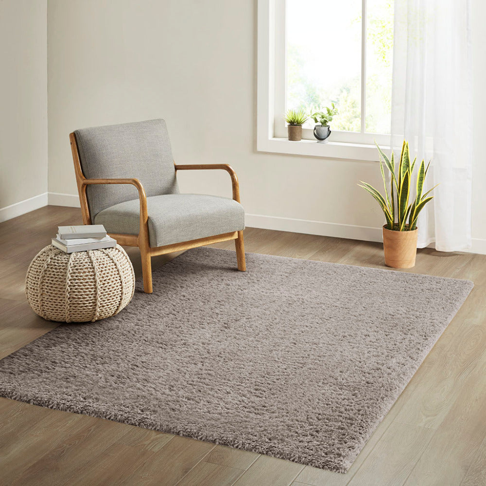 5×7 Super Soft Shag Area Rug | High-Pile Polyester Rug with Non-Slip Latex Backing — Solid Grey, Modern Living Room & Bedroom Decor