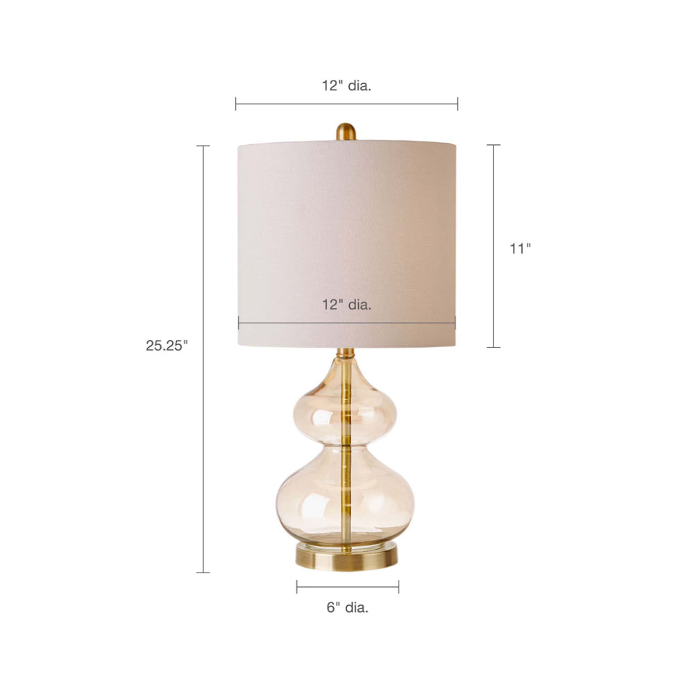 Curved Glass Table Lamps (Set of 2) – Double-Stacked Gourd Base, White Drum Shade & LED Bulbs Included | Blue or Gold
