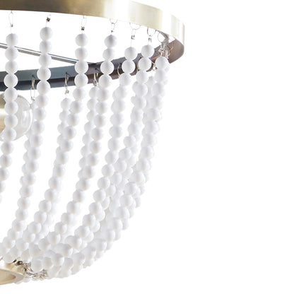 Modern Beaded Chandelier – 2-Light, Antique Brass Finish, White Bead Accent, Adjustable Height