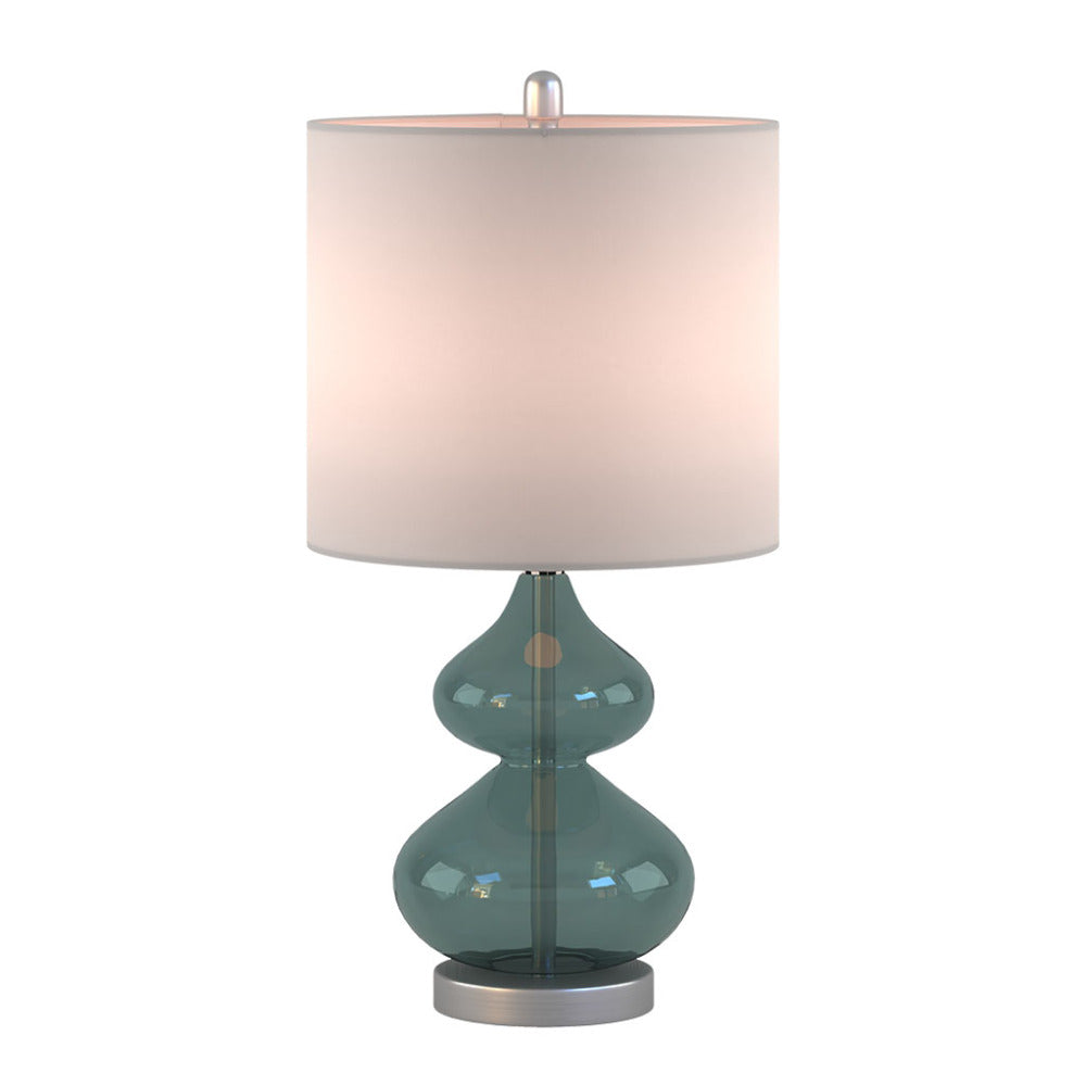 Curved Glass Table Lamps (Set of 2) – Double-Stacked Gourd Base, White Drum Shade & LED Bulbs Included | Blue or Gold
