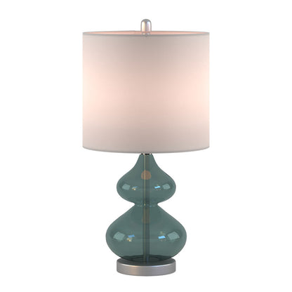 Curved Glass Table Lamps (Set of 2) – Double-Stacked Gourd Base, White Drum Shade & LED Bulbs Included | Blue or Gold