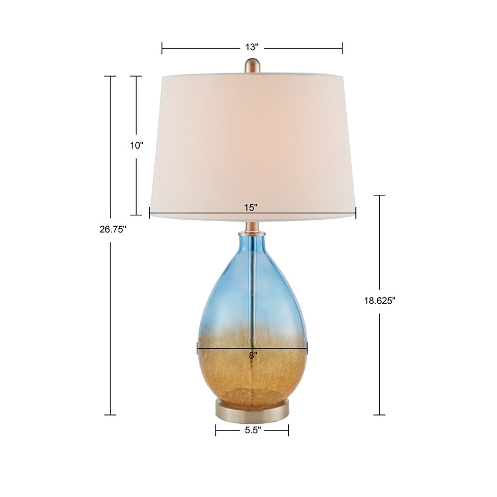 Ombre Glass Table Lamp Set of 2 | 26.75" Blue Gradient Base, Tapered Drum Shade, LED Bulb Included
