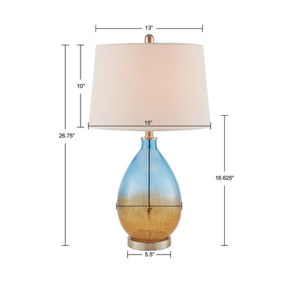 Ombre Glass Table Lamp Set of 2 | 26.75" Blue Gradient Base, Tapered Drum Shade, LED Bulb Included