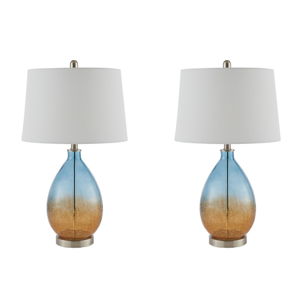 Ombre Glass Table Lamp Set of 2 | 26.75" Blue Gradient Base, Tapered Drum Shade, LED Bulb Included