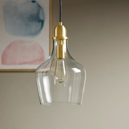 Bell Glass Pendant Light – Gold, Bronze or Silver Metal Base, Clear Glass Shade & Adjustable Cord | 9" Dia