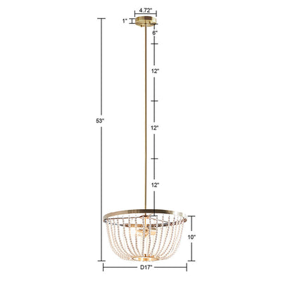 Modern Beaded Chandelier – 2-Light, Antique Brass Finish, White Bead Accent, Adjustable Height