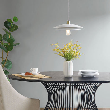 Mid-Century Modern Pendant Light – Double Disc Shade, Matte White & Gold Ceiling Base