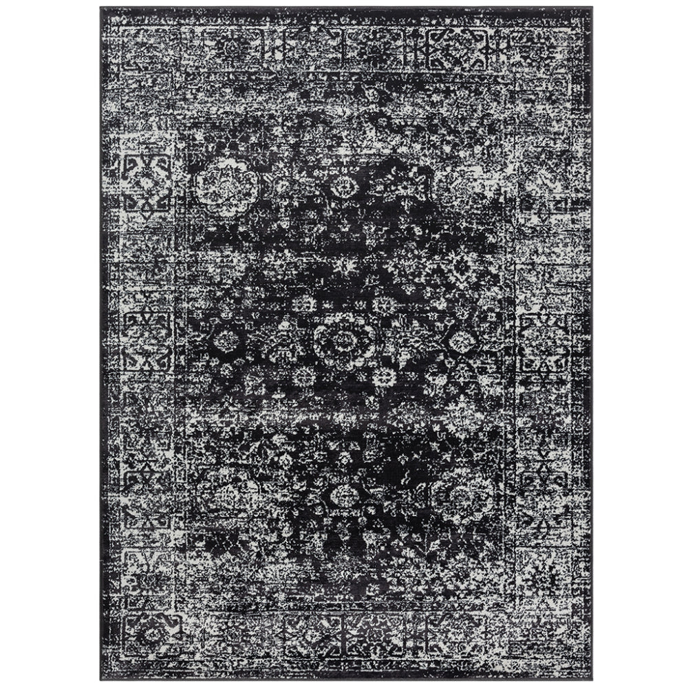 8×10 Distressed Vintage Persian Area Rug | OEKO-TEX Certified Woven Black & Cream Design — Non-Slip, Stain & Fade Resistant, Made in Turkey