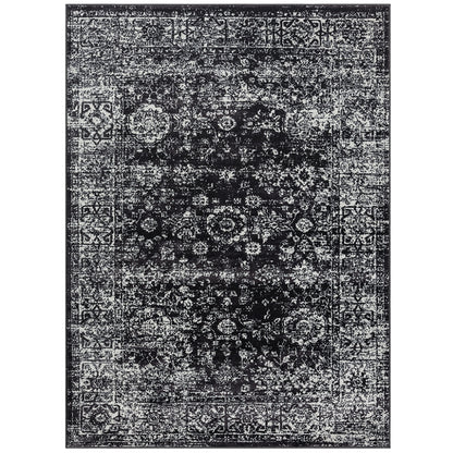 8×10 Distressed Vintage Persian Area Rug | OEKO-TEX Certified Woven Black & Cream Design — Non-Slip, Stain & Fade Resistant, Made in Turkey