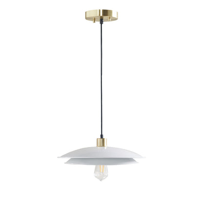 Mid-Century Modern Pendant Light – Double Disc Shade, Matte White & Gold Ceiling Base