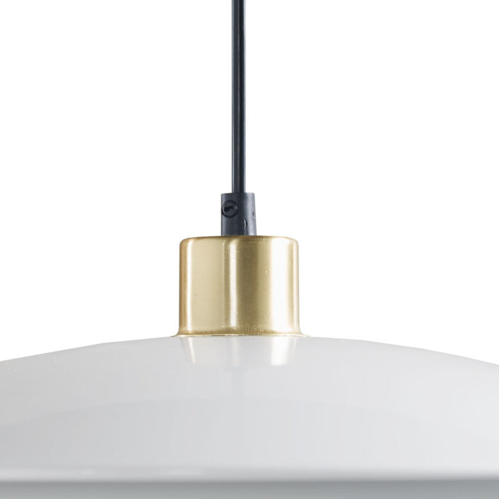 Mid-Century Modern Pendant Light – Double Disc Shade, Matte White & Gold Ceiling Base