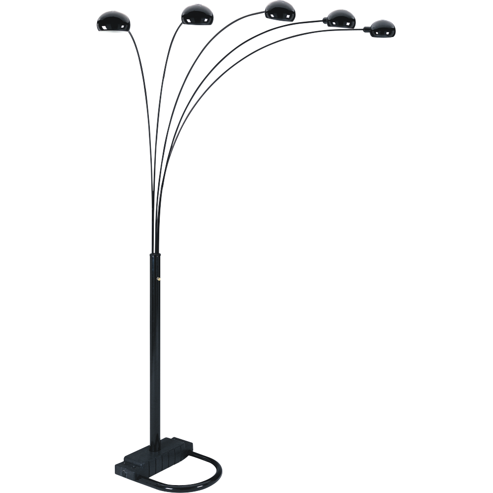 5-Arm Arc Floor Lamp – Adjustable Dome Heads, 3-Way Switch & Tip-Resistant Base | Black, Gold, Nickel & White Black