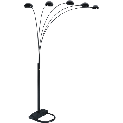 5-Arm Arc Floor Lamp – Adjustable Dome Heads, 3-Way Switch & Tip-Resistant Base | Black, Gold, Nickel & White Black