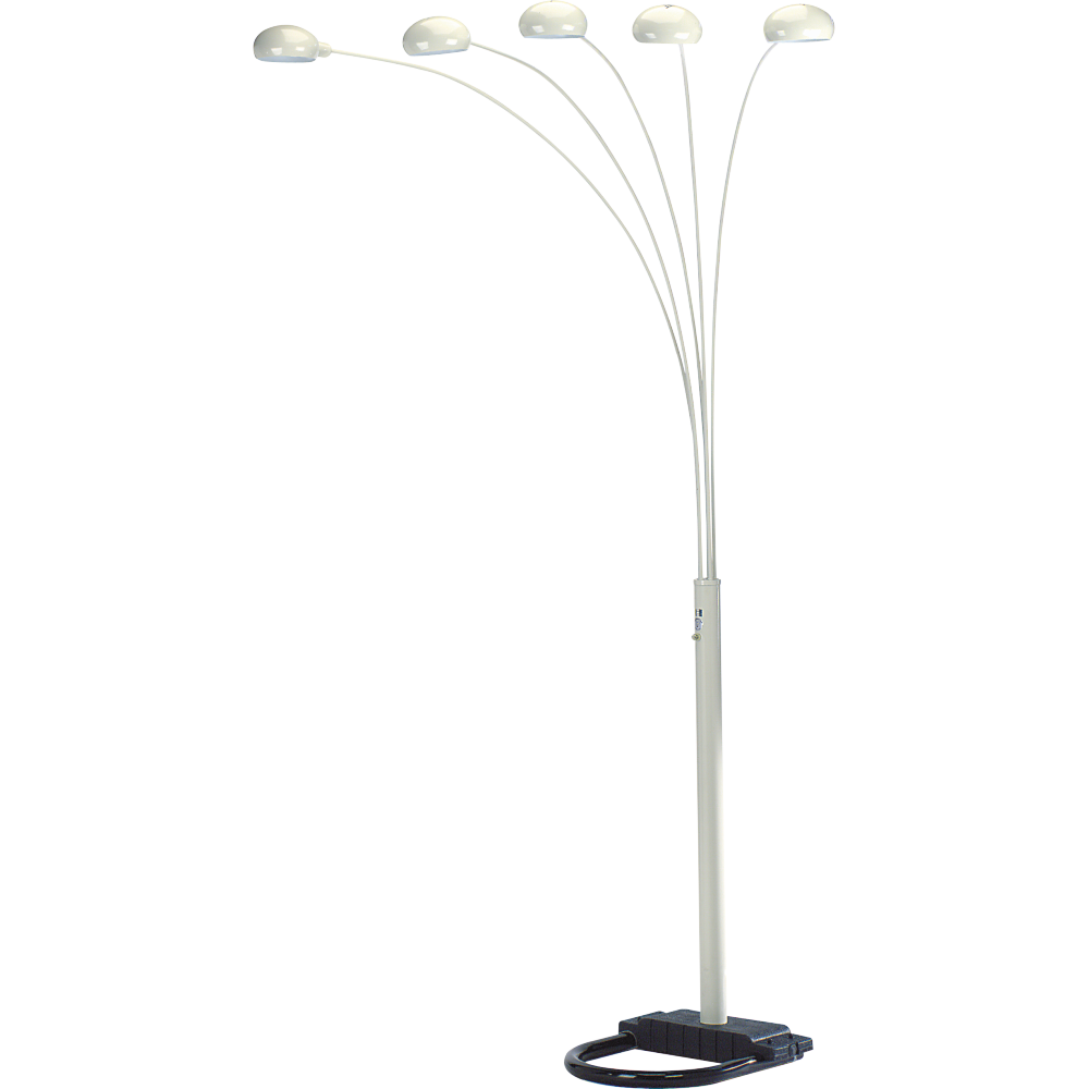 5-Arm Arc Floor Lamp – Adjustable Dome Heads, 3-Way Switch & Tip-Resistant Base | Black, Gold, Nickel & White White